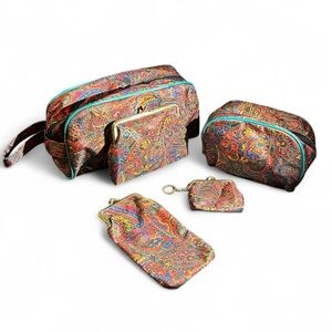 5 Piece Vibrant Paisley Multi Size Cosmetic Cases